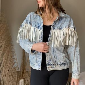 Vintage Denim Jacket • Light Washed, Fringe Jacket